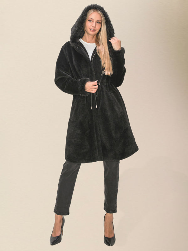 Women's loose hooded waist long plush coatRP0023535