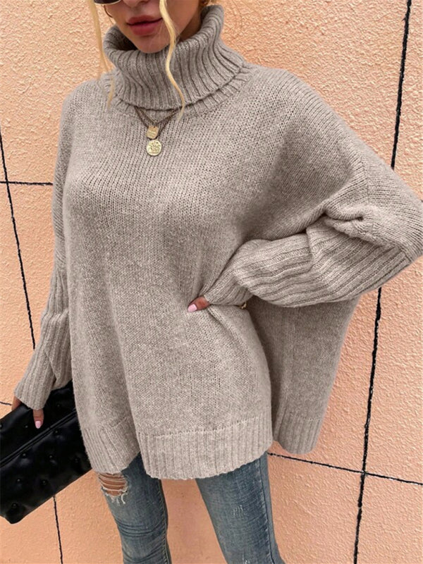 New loose solid color turtleneck bat sleeve pullover knitted sweater