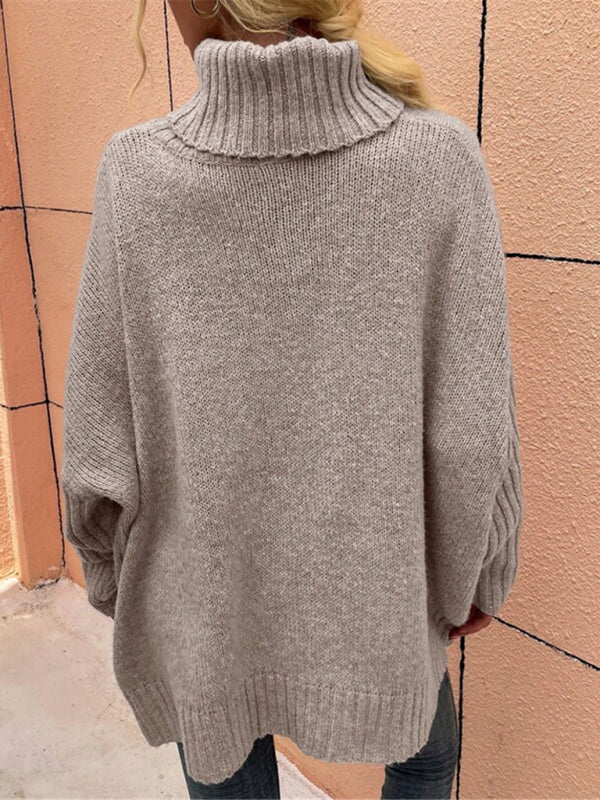 New loose solid color turtleneck bat sleeve pullover knitted sweater
