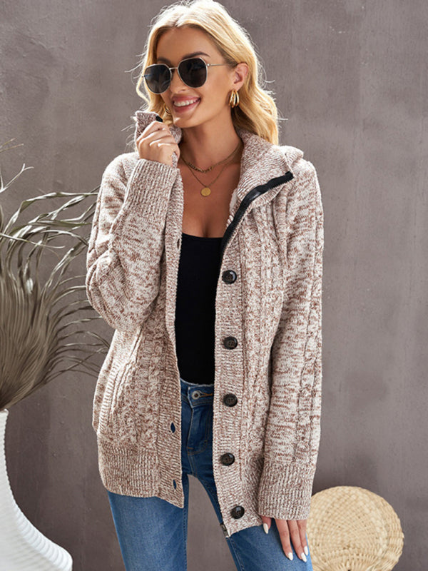 Women's warm casual hooded long-sleeved cardigan knitted