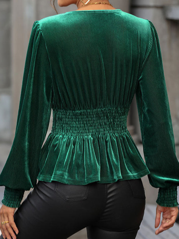 Women's new long-sleeved velvet top