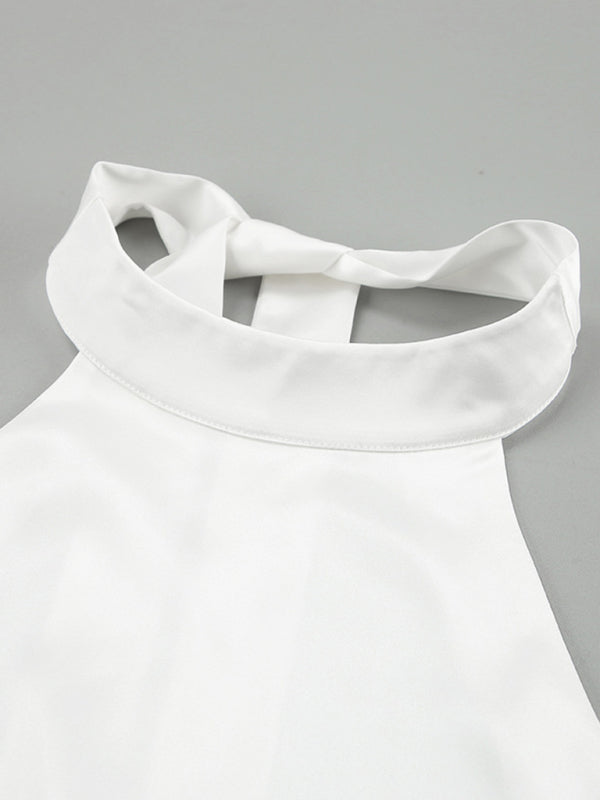 New French Satin Backless Halter Vest High Waist Skirt Two-piece Set