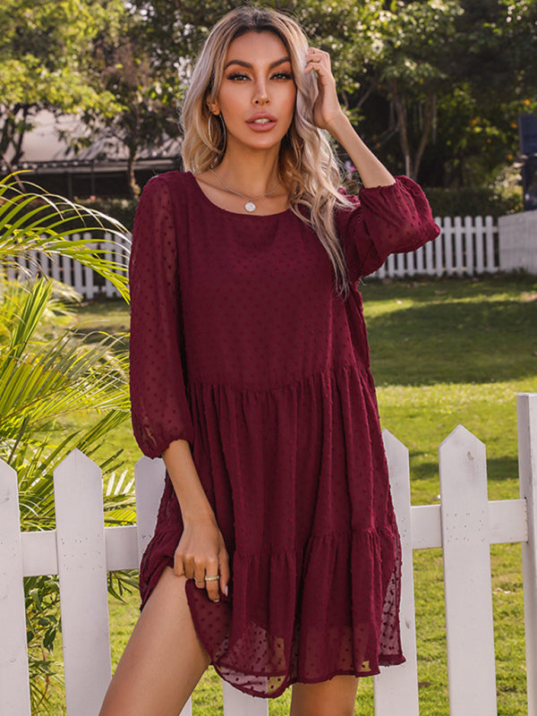 Women's new fashion solid color splicing lace loose dress