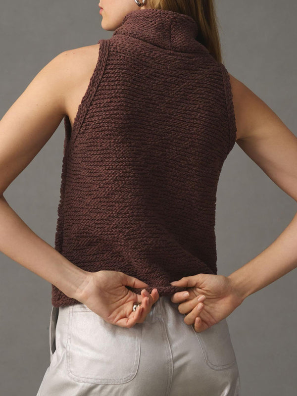 Women's Knitted Sleeveless Scarf Collar Street Fashion Sweater Vest