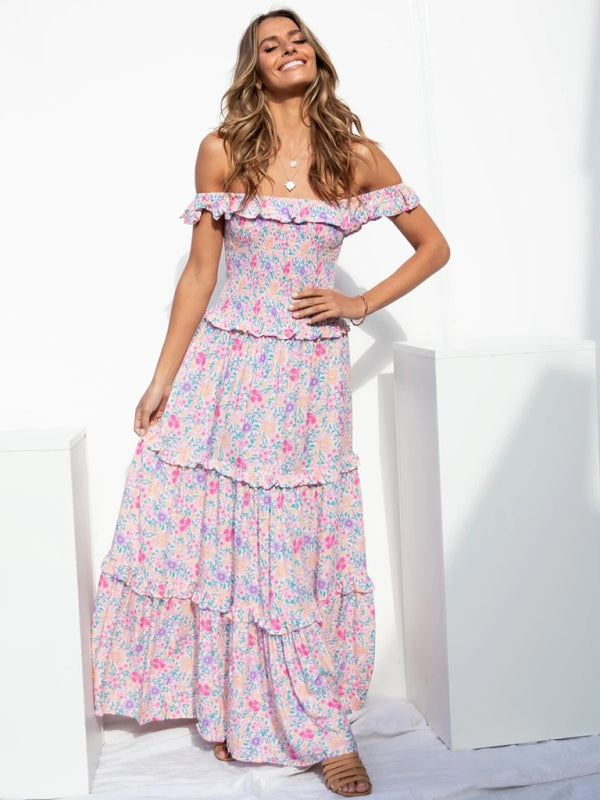 Women's new small floral print fresh and sweet bust-wrapped dress