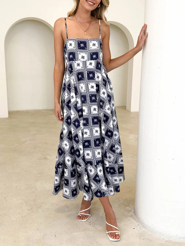 Women's fashion new style small fresh printed suspender dress