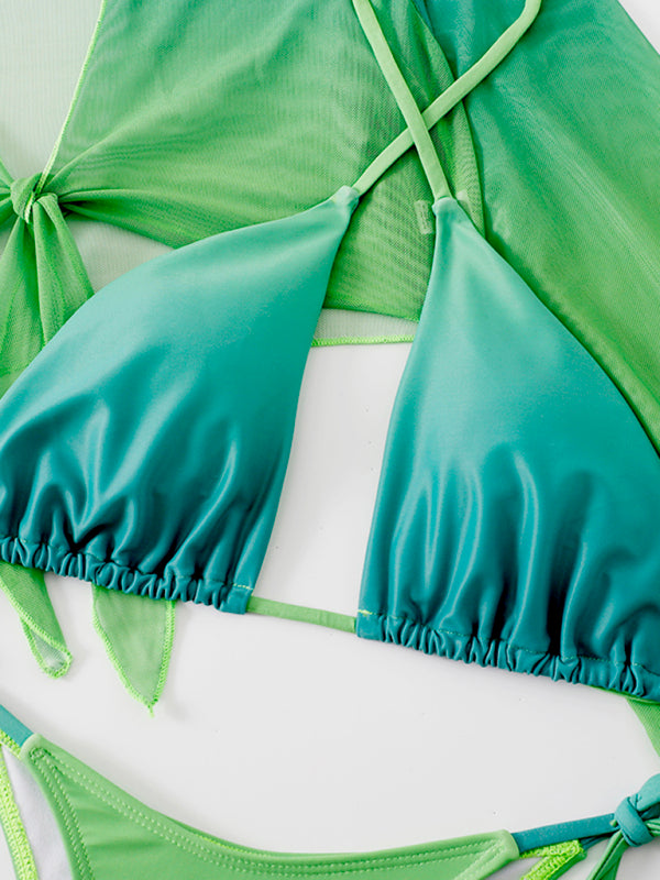 New women's three-piece bikini mesh shawl split swimsuit high waist bikini