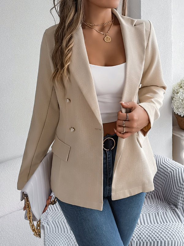 Feminine solid color long-sleeved double-breasted suit