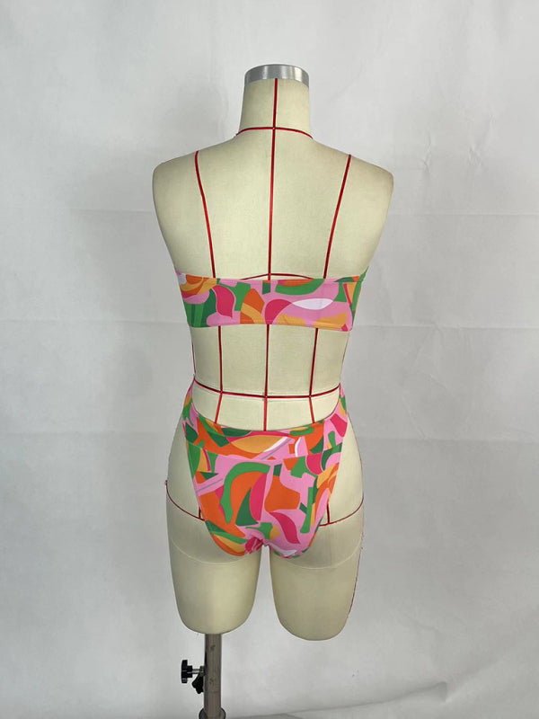 Women's sexy printed belted one-piece bikini
