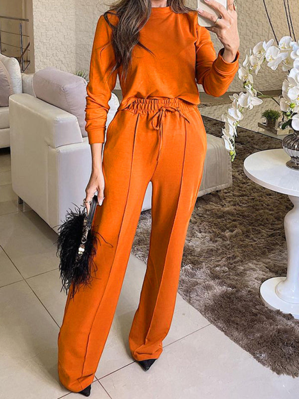 New fashionable long-sleeved T-shirt tops straight-leg trousers two-piece suit