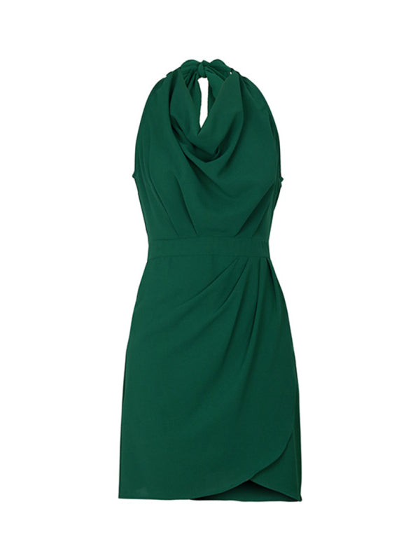 Women's Elegant Solid Color Sleeveless Swing Collar Waist Dress