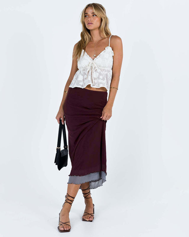 New sexy mesh hollow V-neck loose lace halter top