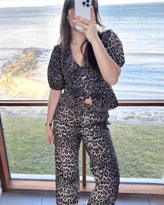 New women's animal print casual two-piece set