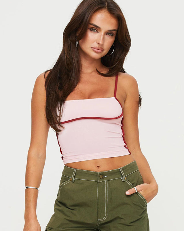 New sexy slim fit waist exposed contrast color camisole