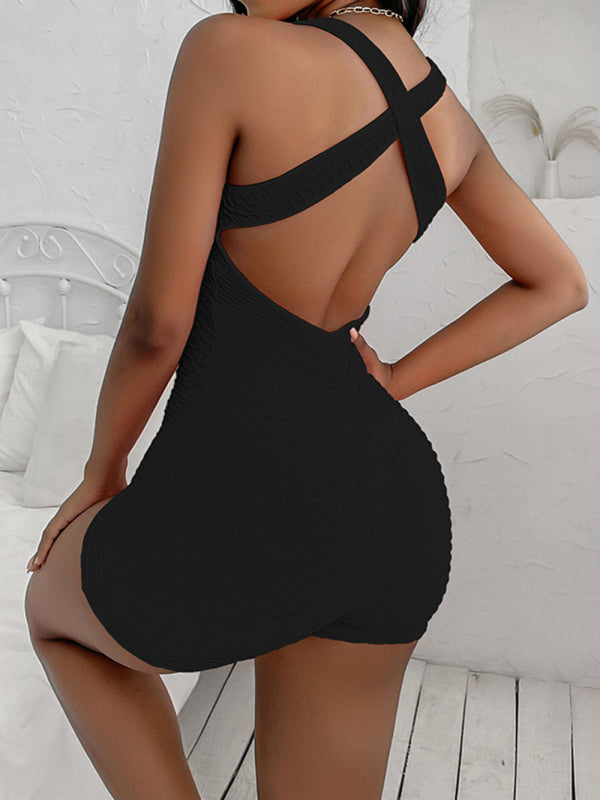 Women's Solid Color Texture Freestyle Romper