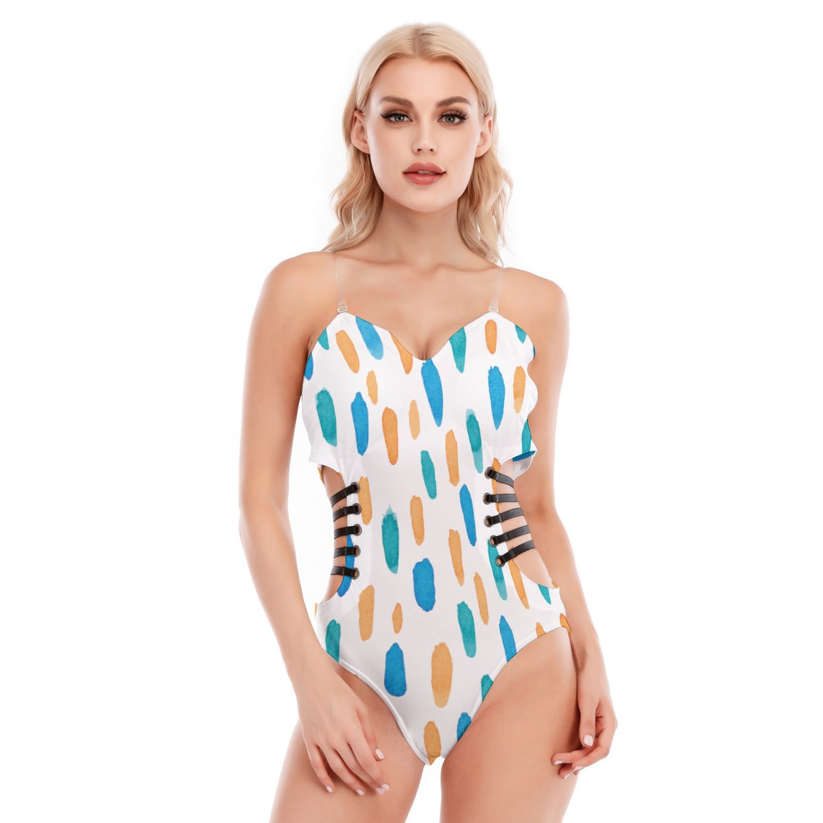 All-Over Print Women's Tube Top Bodysuit With Side Black Straps