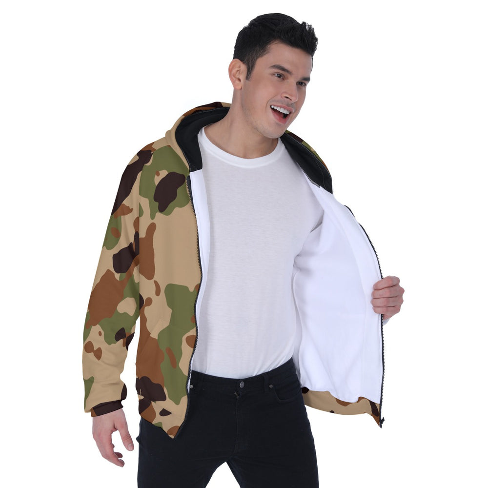 All-Over Print Men's Heavy Fleece Raglan Zip Up Hoodie With Pocket