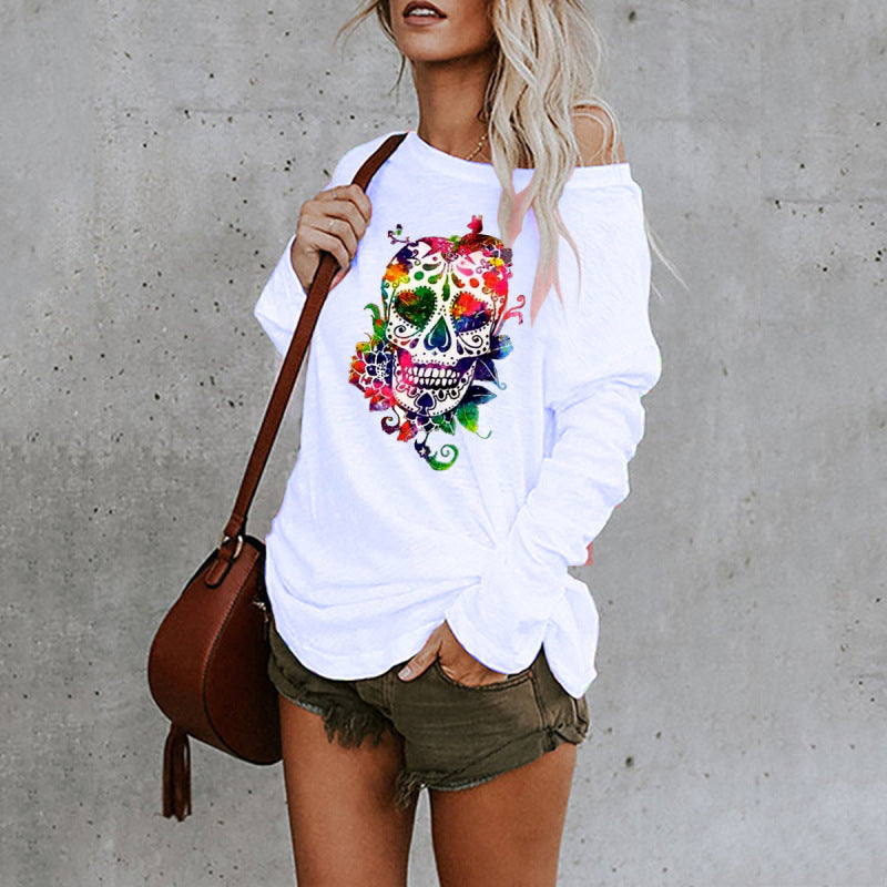 New casual sexy personality skull long-sleeved top