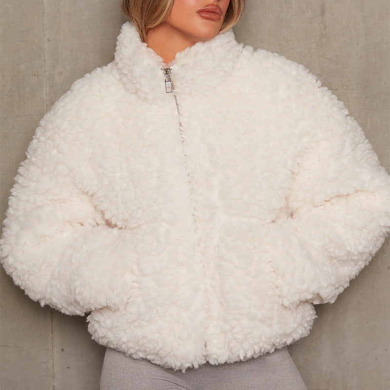 New Plush Cardigan Cropped Jacket Sherpa Wool Coat