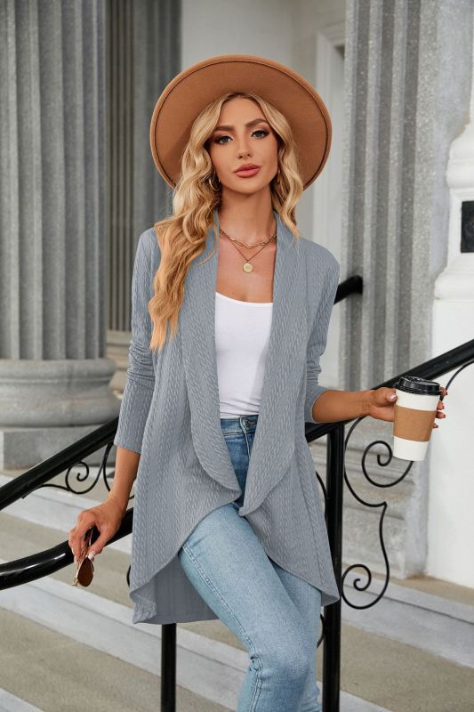 Women's Long Sleeve Loose Collar Cardigan Top Knitted Jacket