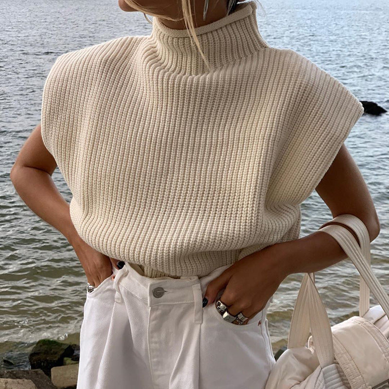 New solid color sexy turtleneck short-sleeved sweater top