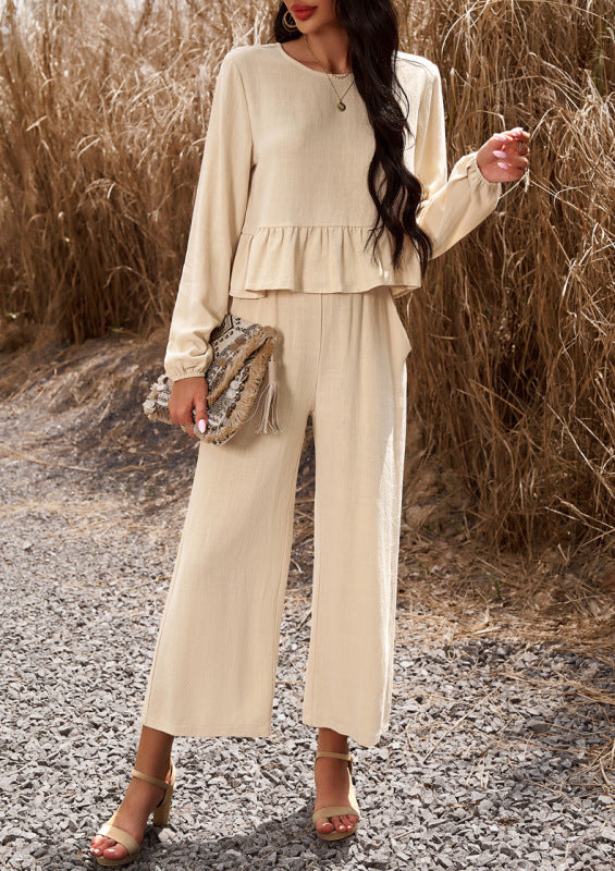 Temperament casual suit solid color long-sleeved top loose trousers