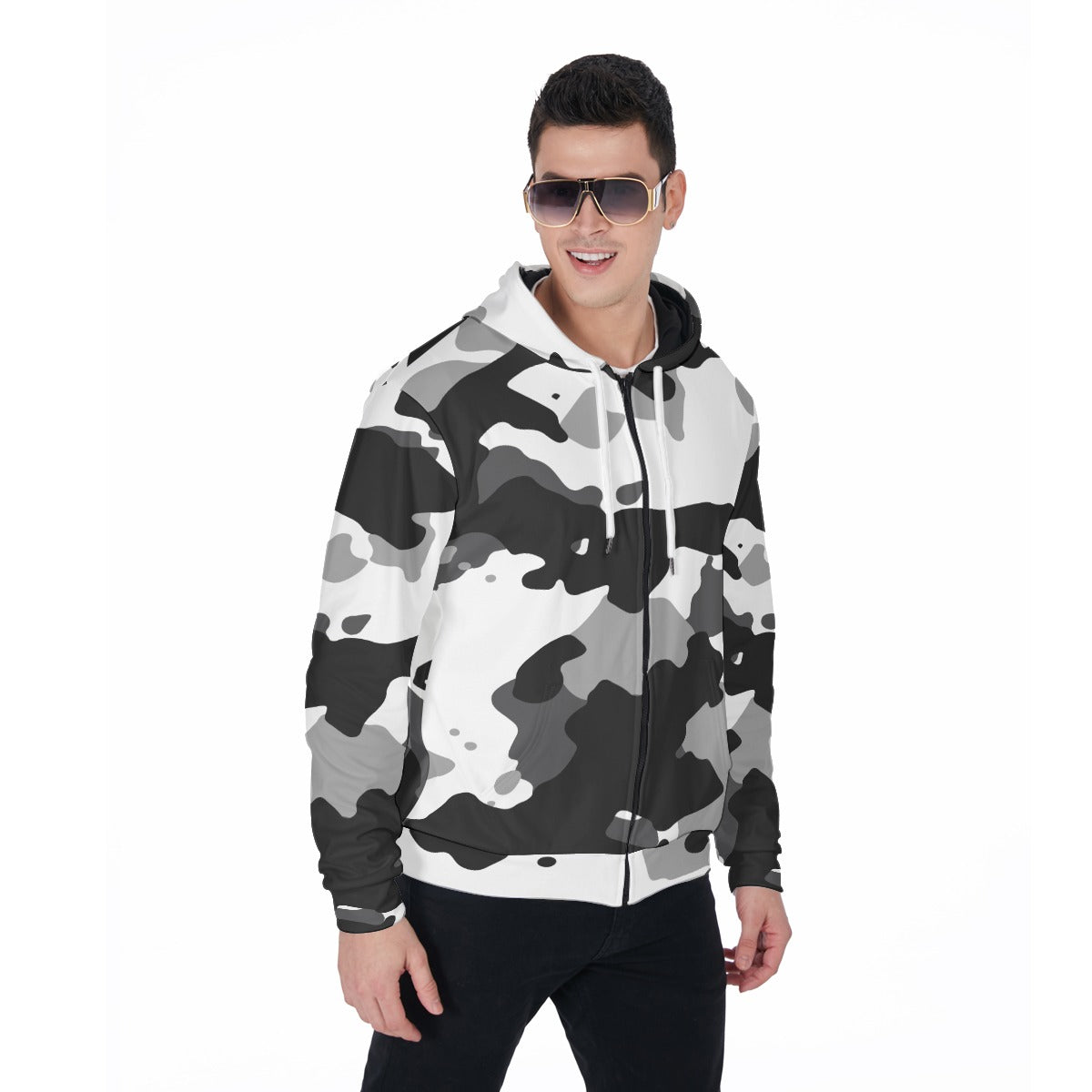 All-Over Print Zip Up Hoodie With Pocket