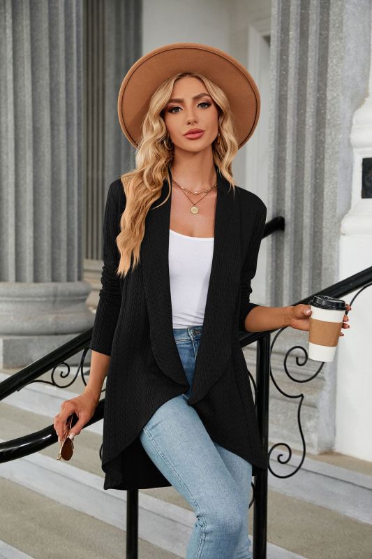 Women's Long Sleeve Loose Collar Cardigan Top Knitted Jacket