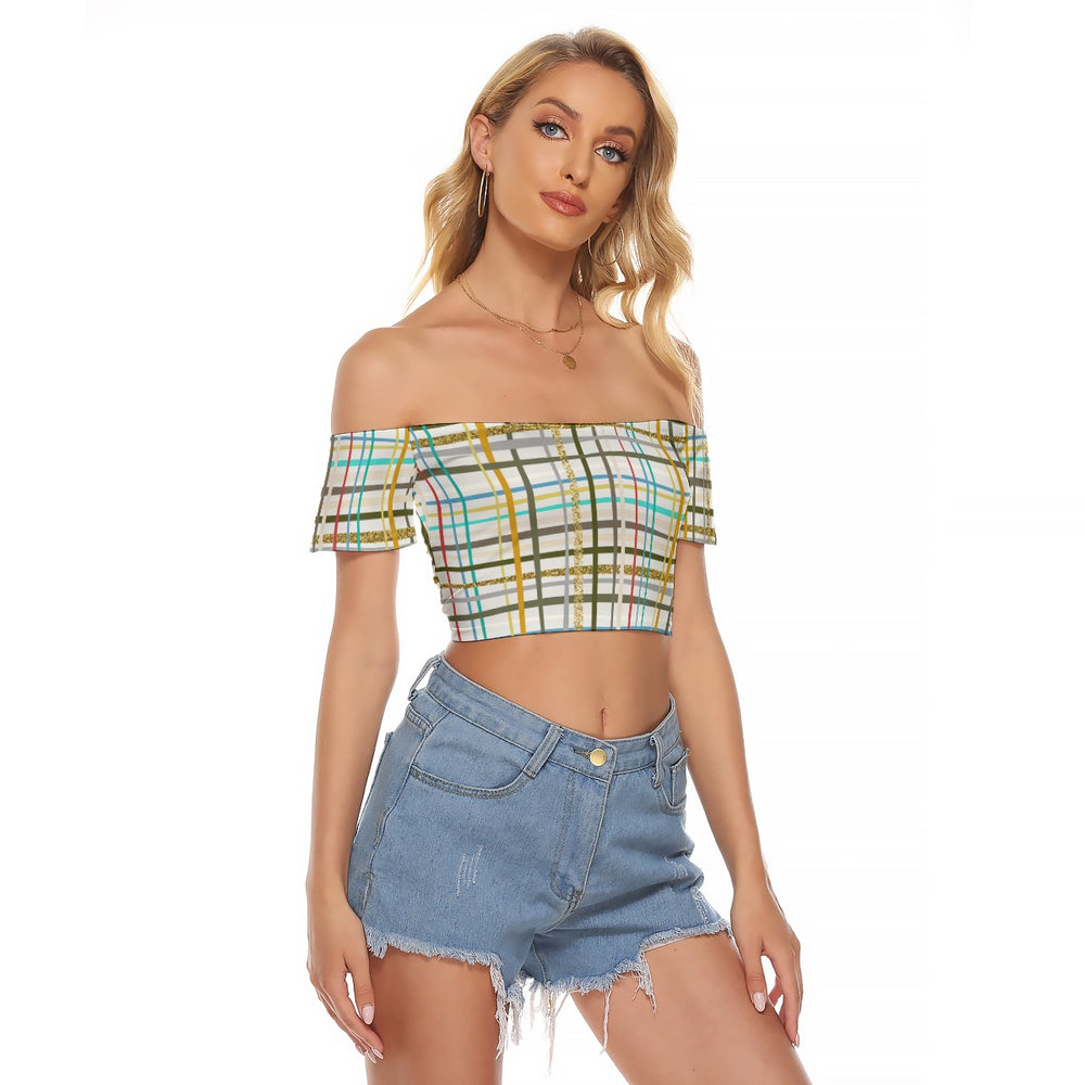 All-Over Print Women's Off-shoulder Cropped T-shirt