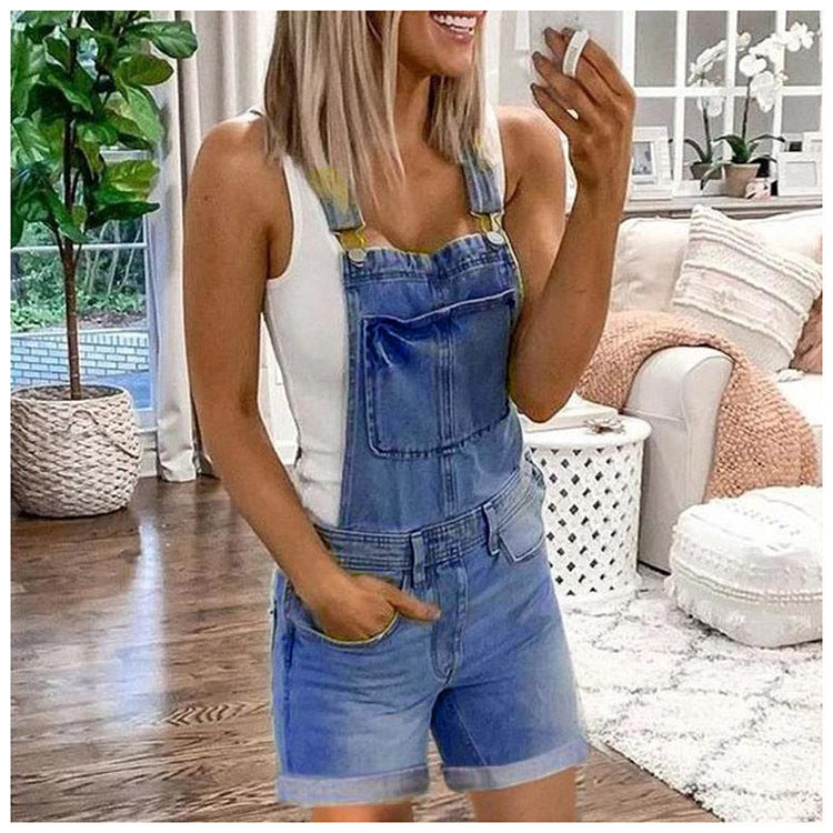 Women's Denim Overalls Sexy Fashion Washed Denim Shorts