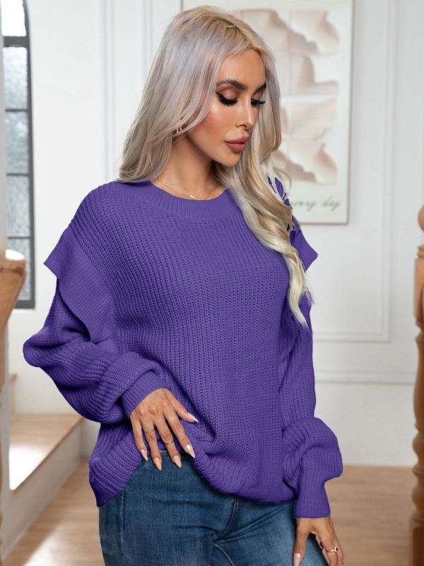 Women's New Style Drop Shoulder Long Sleeve Loose Knitted Sweater