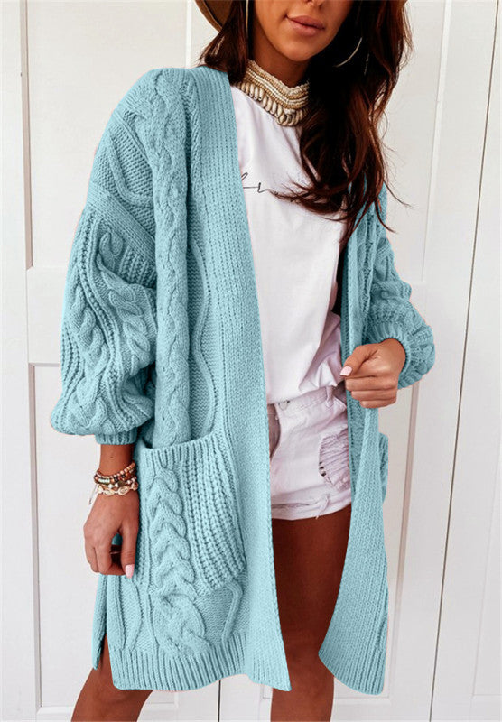 Women's loose warm twist knitted cardigan