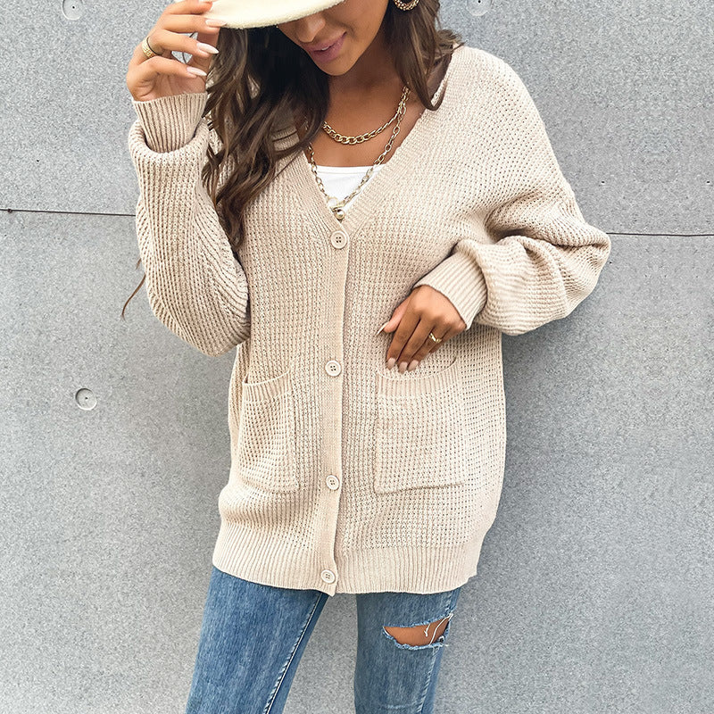 women's button pocket cardigan knitted sweater coat